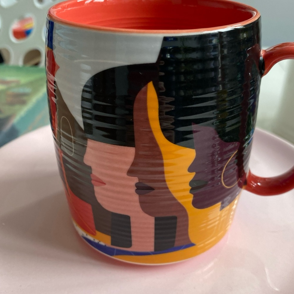 Audrey Lee for Anthropologie Colorful Abstract Women’s  Faces Mug